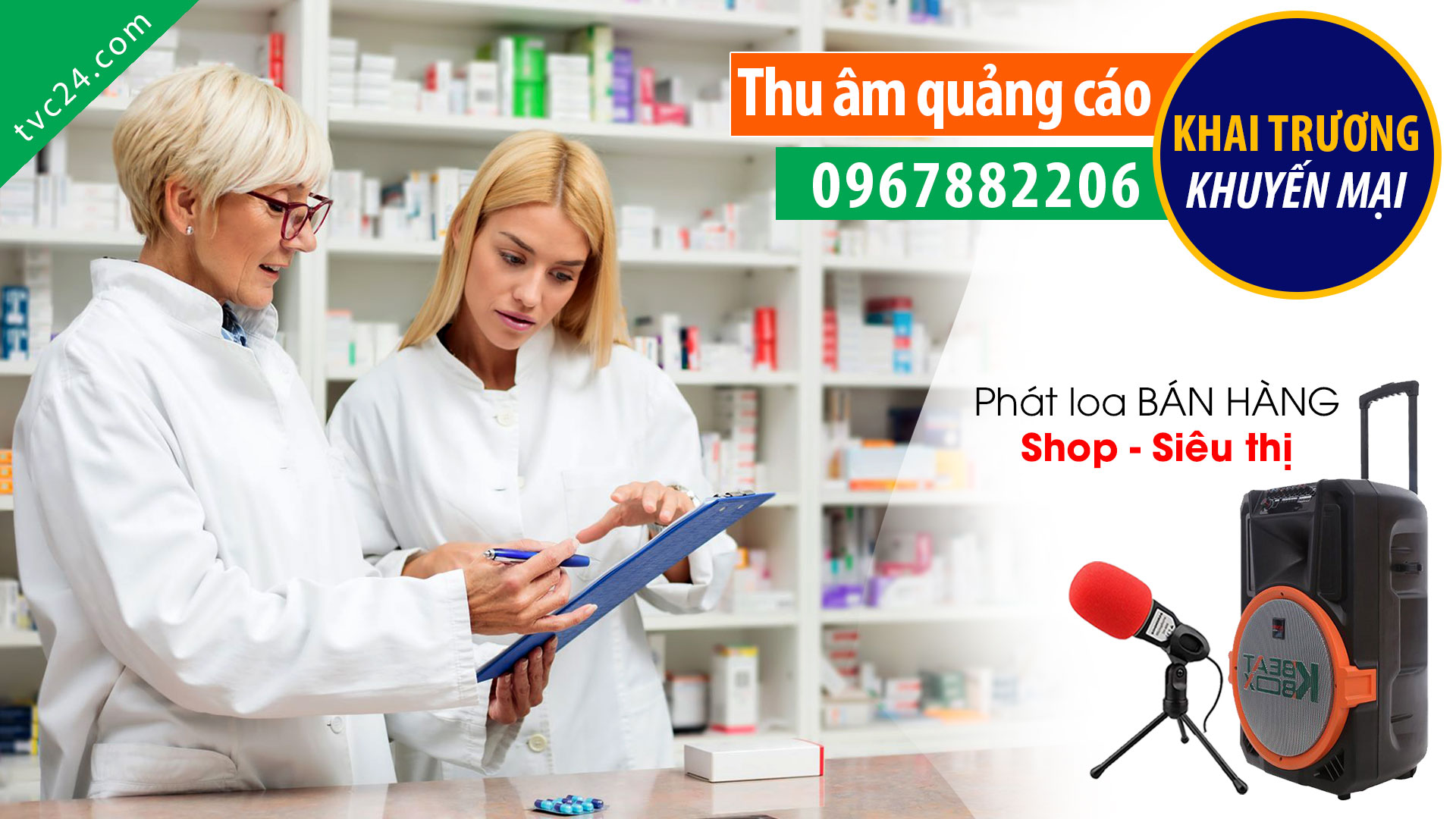 Thu âm khai trương nhà thuốc Vân Anh TVC24 đọc quảng cáo phát khuyến mại