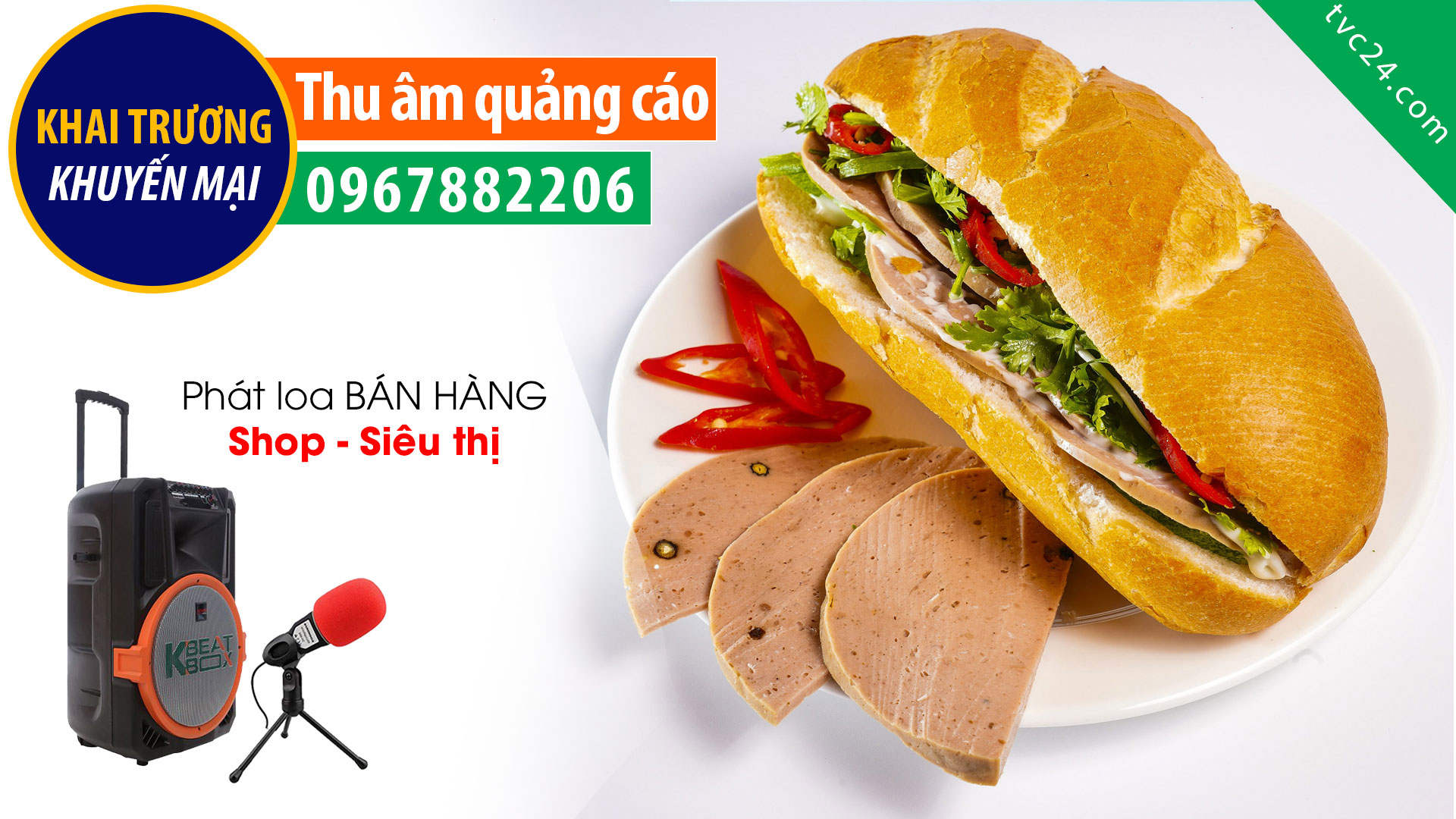 Thu âm khai trương tiệm Bánh mỳ Tuấn Tú Bakery TVC24 đọc phát Loa