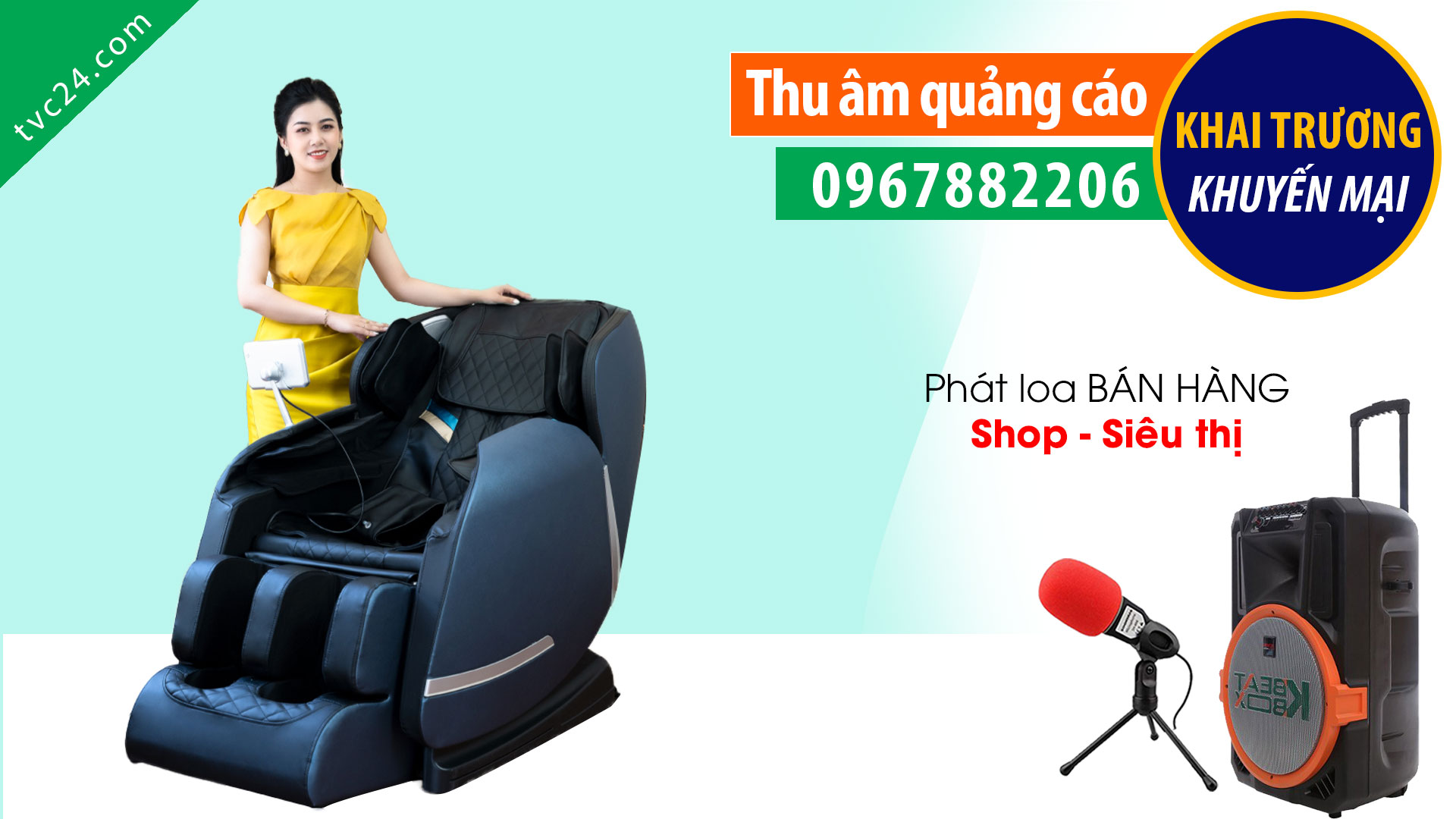 Thu âm quảng cáo Thế giới ghế massage Onecare MC đọc khuyến mại TVC24