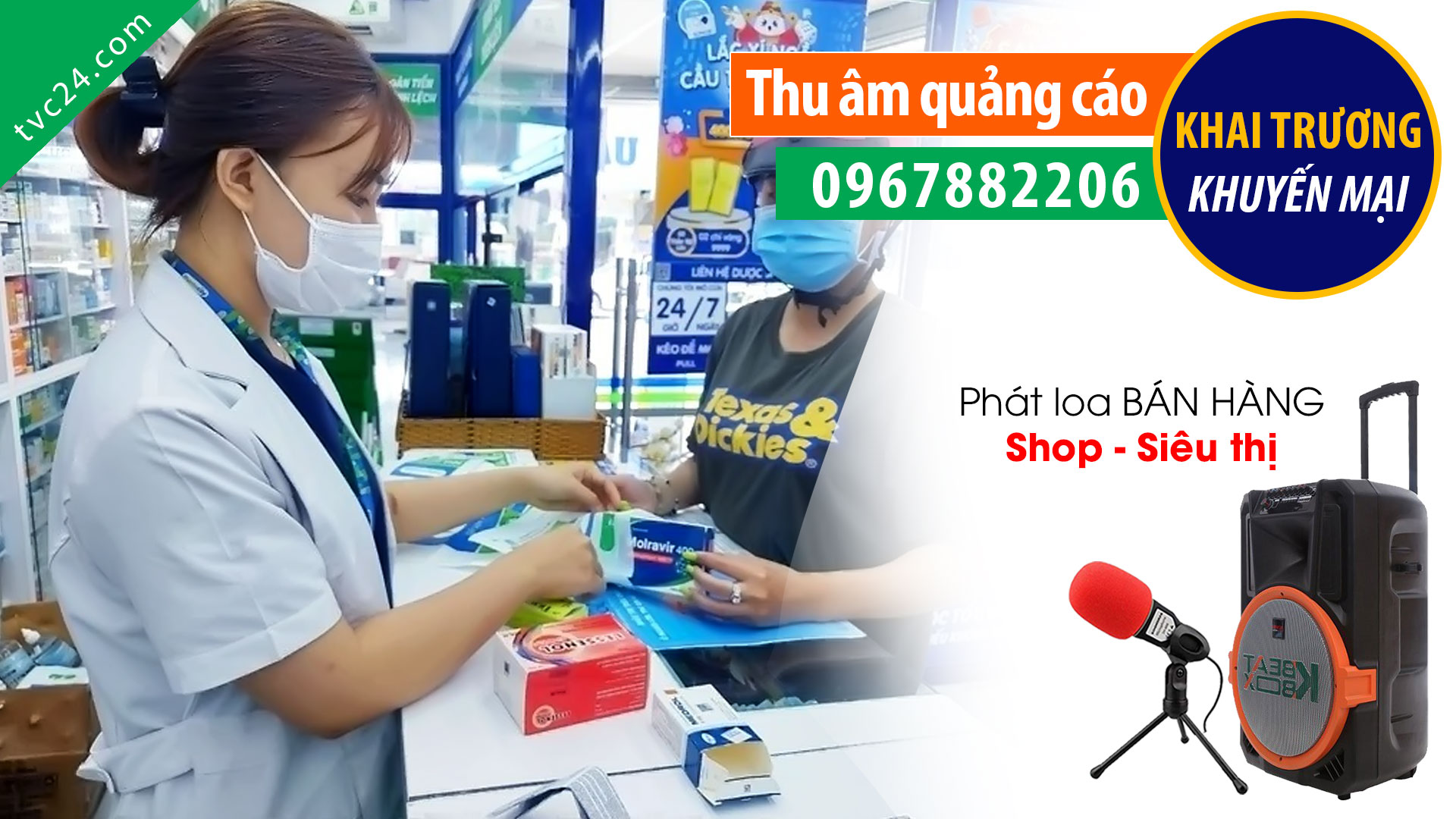 Thu âm quảng cáo khai trương Nhà thuốc Minh Châu 9 TVC24 đọc Khuyến mại