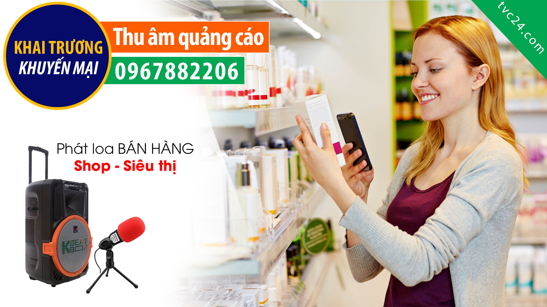 Thu âm quảng cáo mỹ phẩm Tâm Phúc MC đọc phát loa TVC24