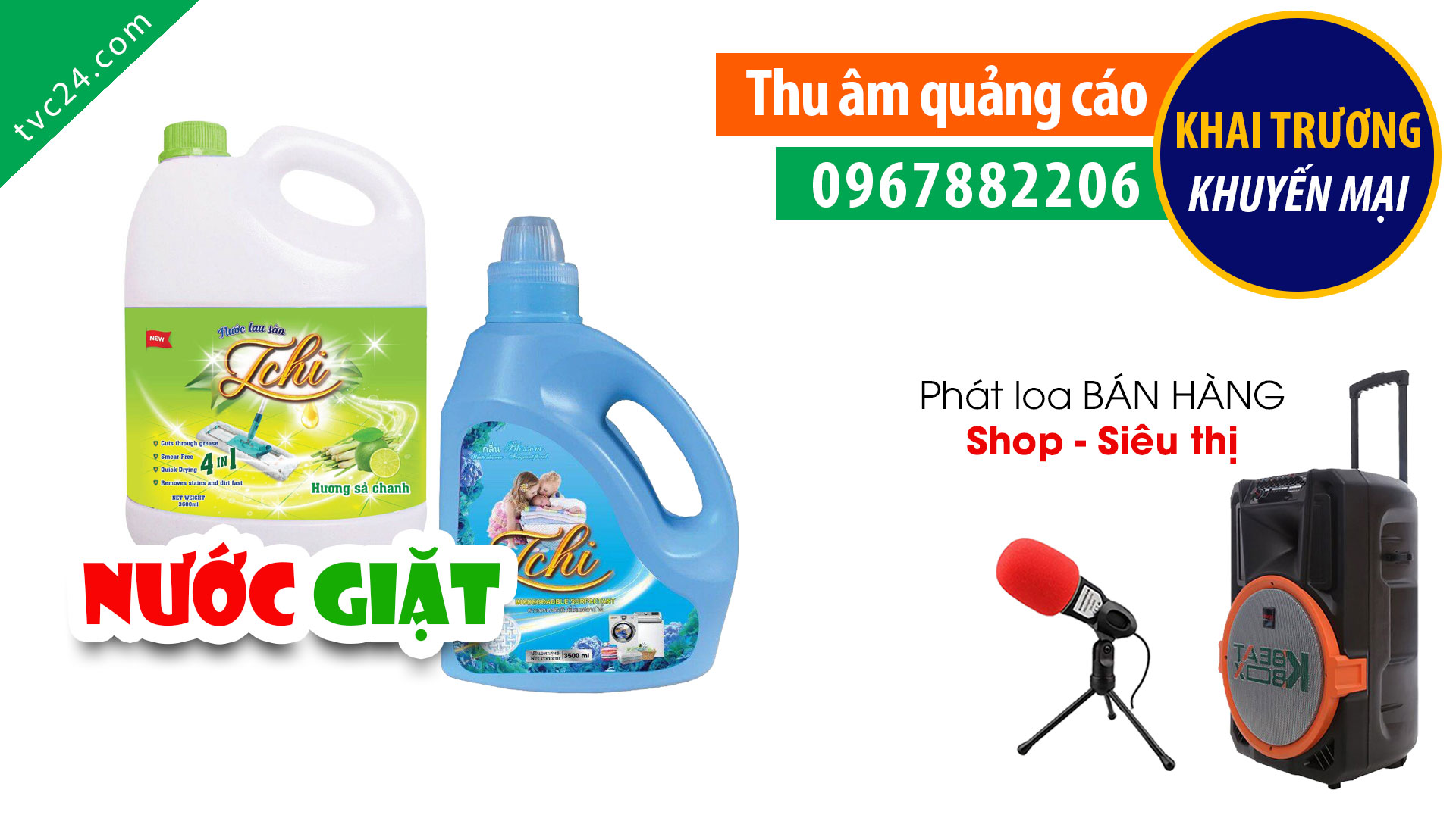 Thu âm Quảng cáo nước giặt Tchi MC đọc phát loa Bán hàng