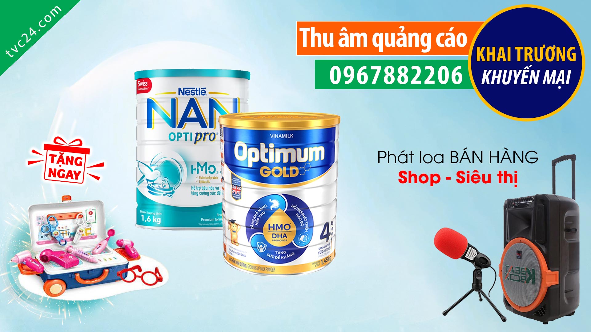 Thu âm quảng cáo cửa hàng Moon kids TVC24 đọc Khuyến mại phát Loa loa