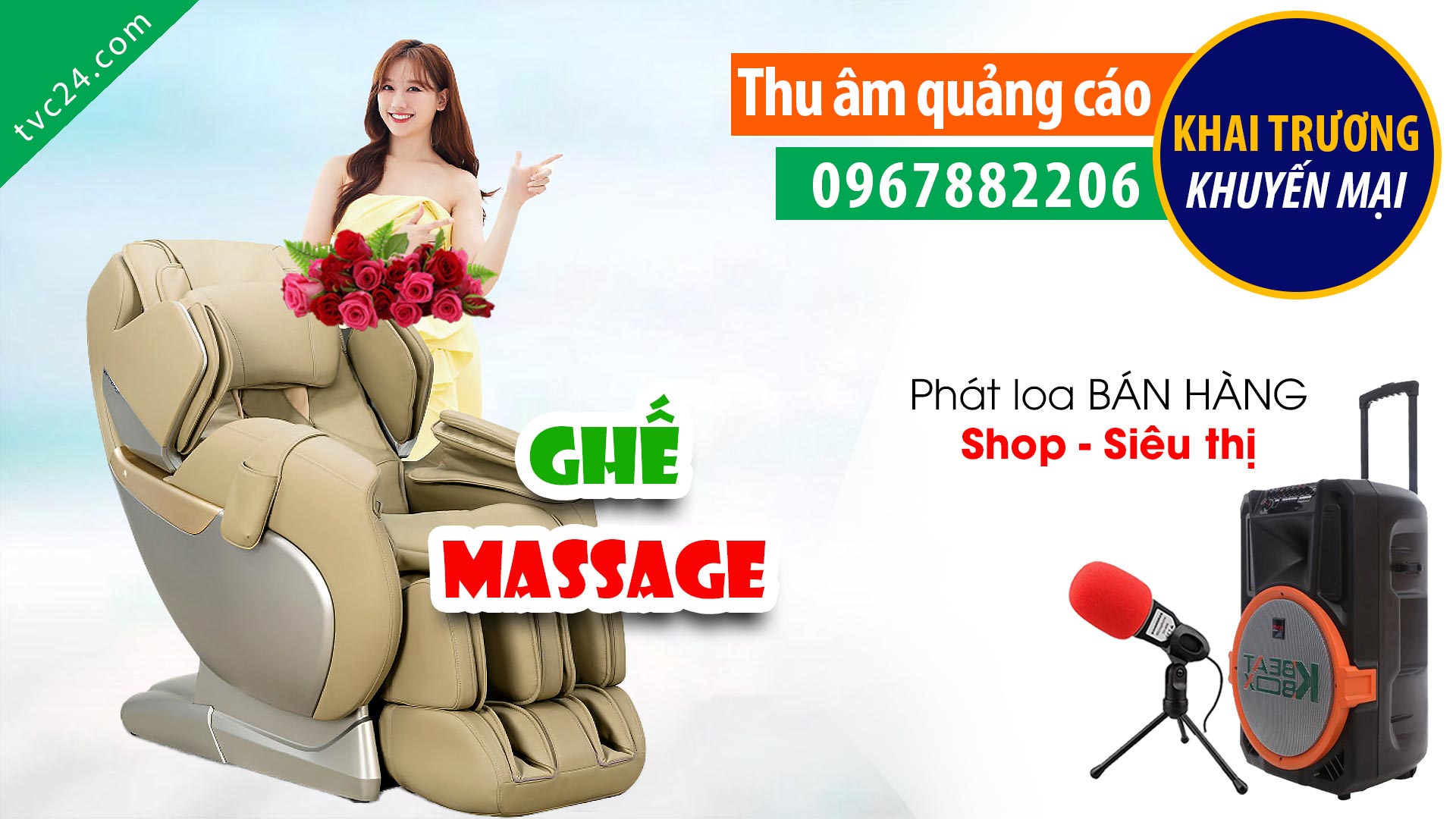 Thu âm quảng cáo ghế massage Bến Tre TVC24 đọc Khuyến mại