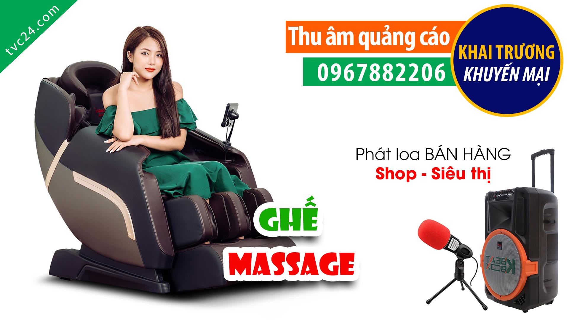 Thu âm quảng cáo ghế massage Hưng Huy TVC24 đọc Khai trương Cực hay