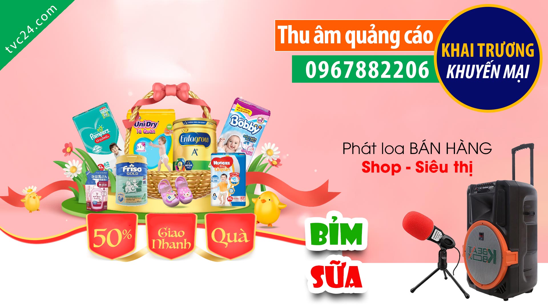 Thu âm quảng cáo sửa bỉm Shin store TVC24 đọc Khai trương