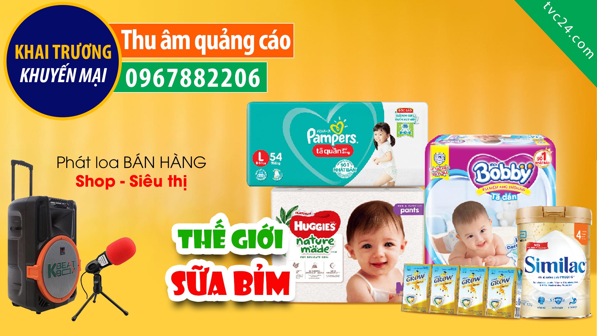 Thu âm Khuyến mại Sưa bột bỉm Hương Tuấn TVC24 đọc Khai trương