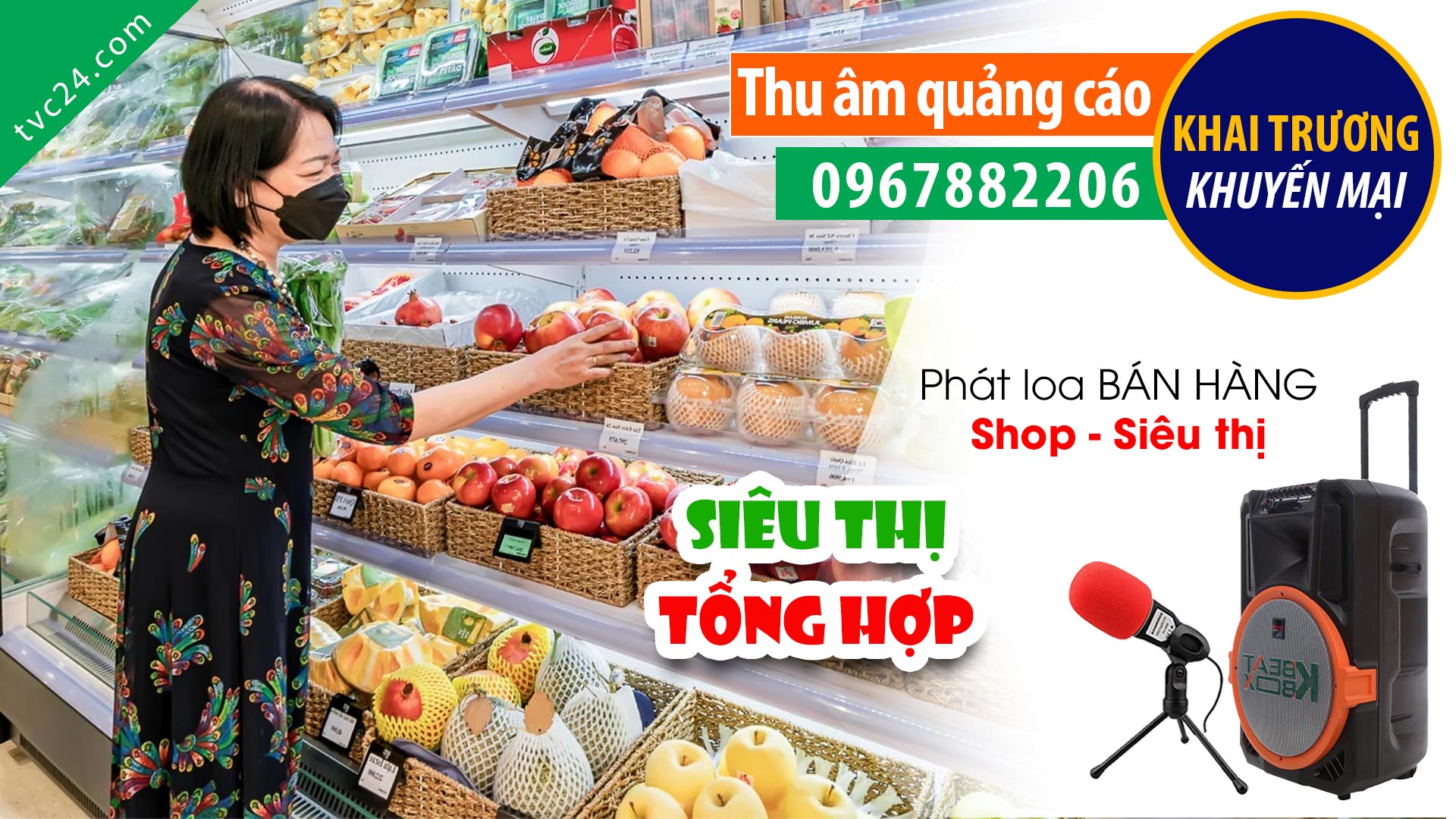 Thu âm Quảng cáo siêu thị Hà Thu mart TVC24 đọc Khai trương