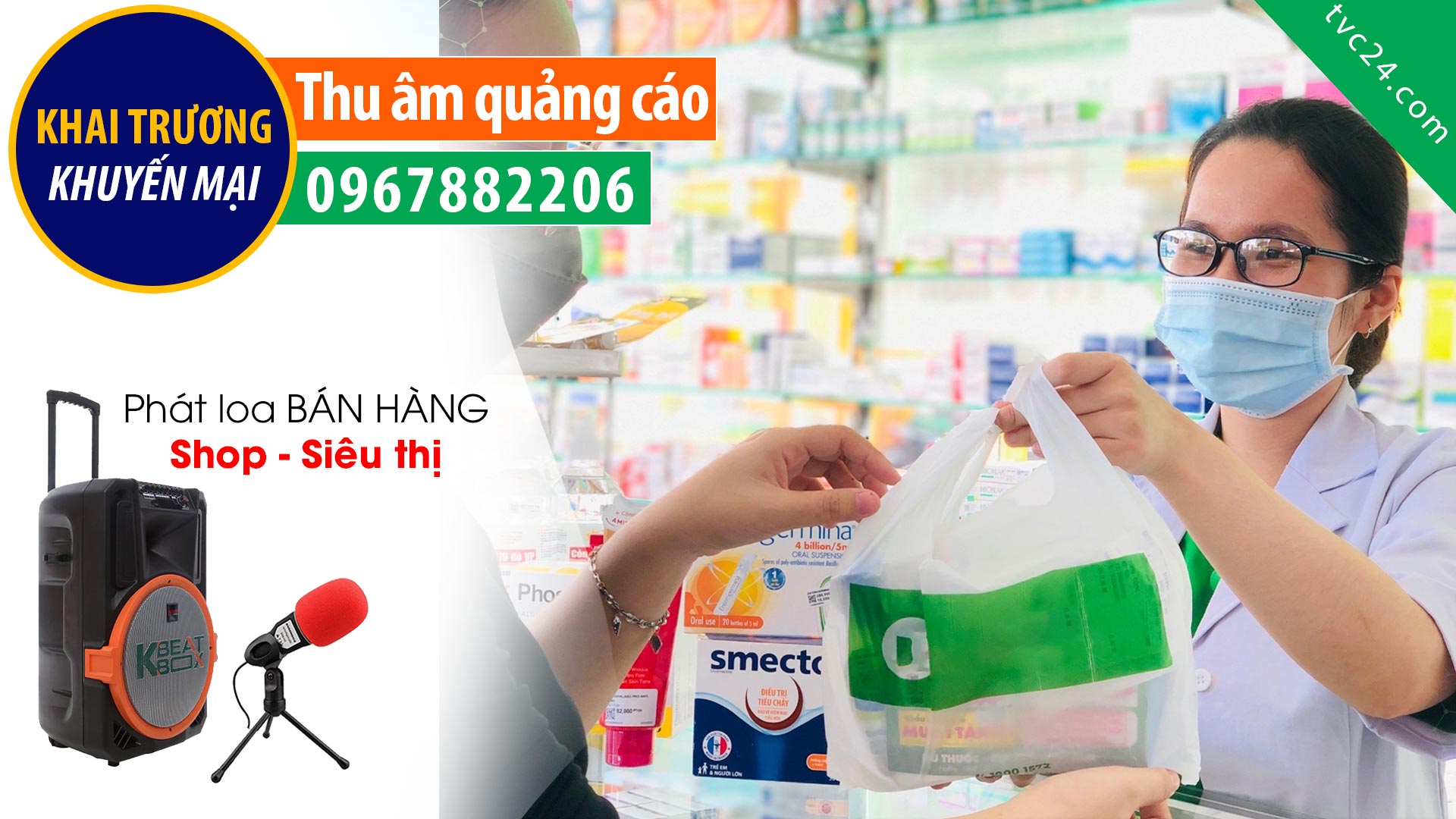 Thu âm Khai trương nhà thuốc Dũng Hương 2 MC đọc Phát thanh