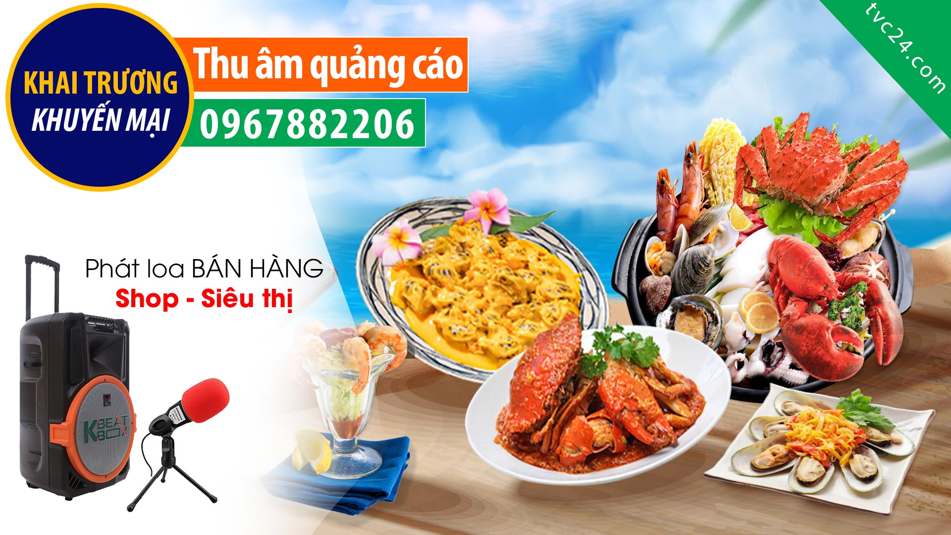 Thu âm Quảng cáo hải sản Song Ngư TVC24 đọc Khai trương cửa hàng