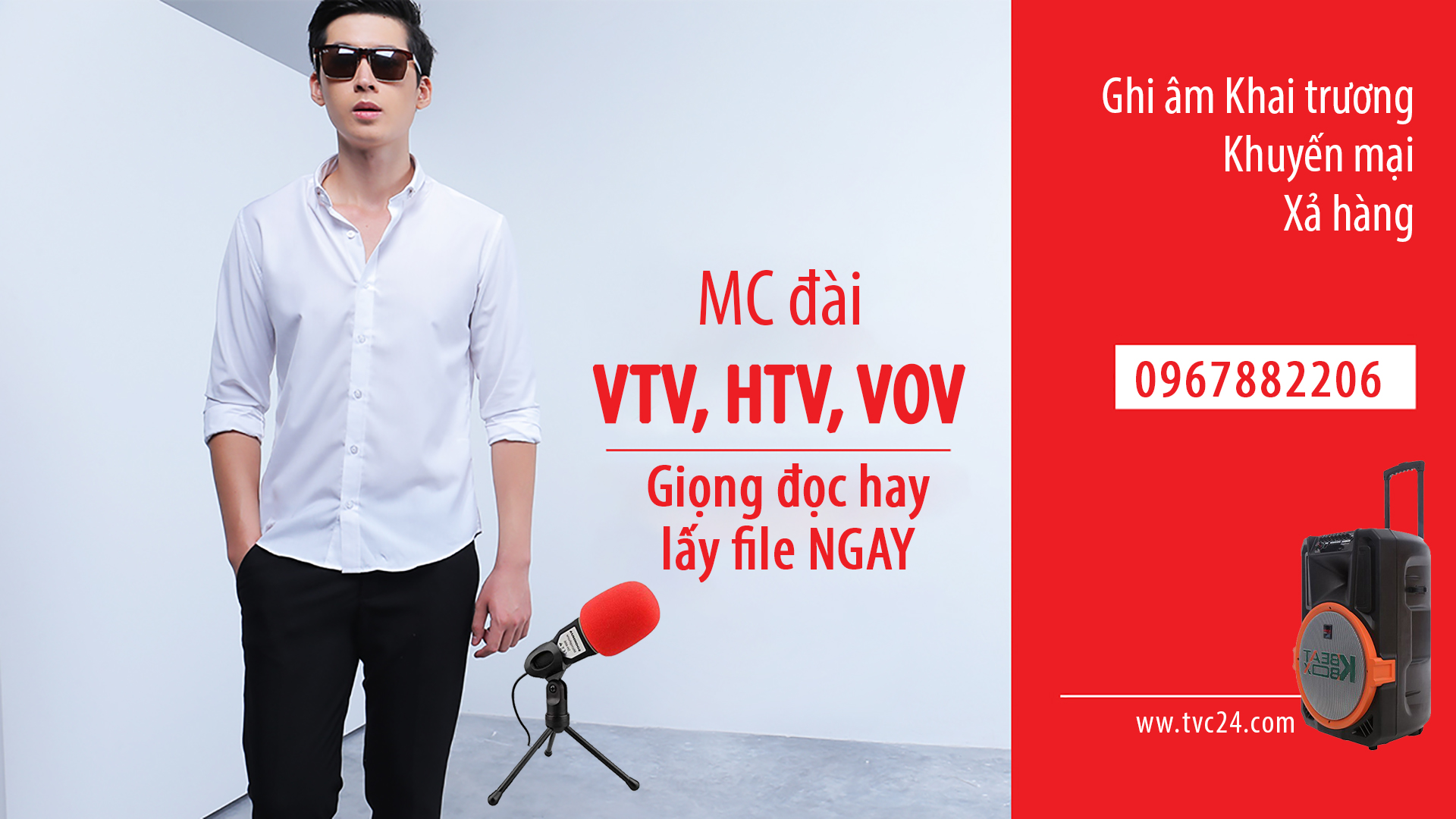Ghi âm quảng cáo khai trương khuyến mại thời trang 5S phòng thu âm TVC24 - MC nữ miền Bắc