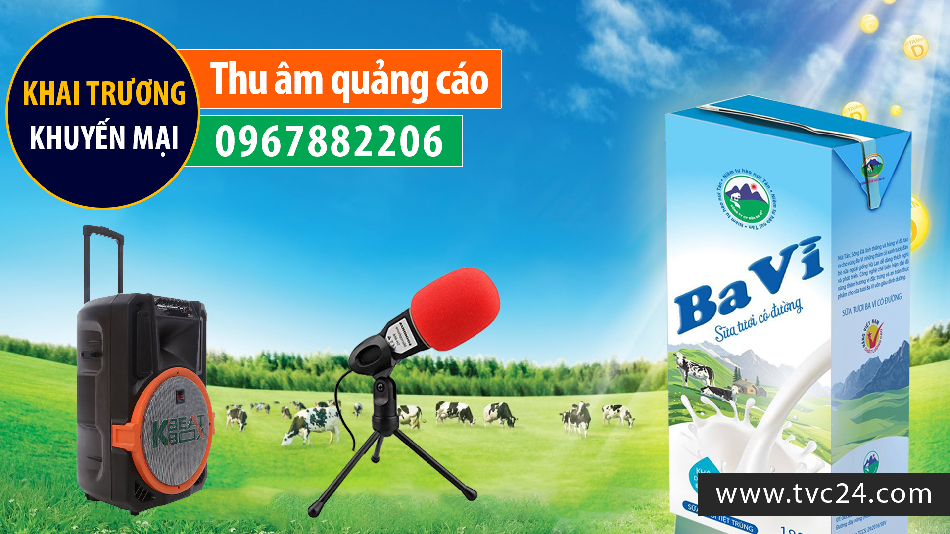 Thu âm quảng cáo ghi âm khai trương khuyến mại cửa hàng sữa Ba Vì Giọng Nữ miền bắc
