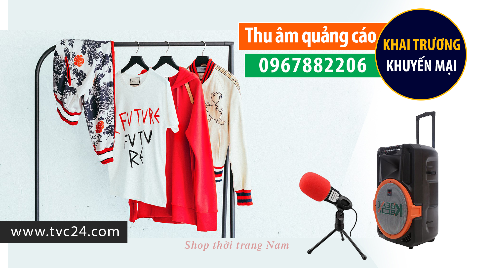 Ghi âm phát loa khai trương shop Thời trang nam 4 Men Luxury giọng MC nữ miền Bắc thu âm lấy file ngay