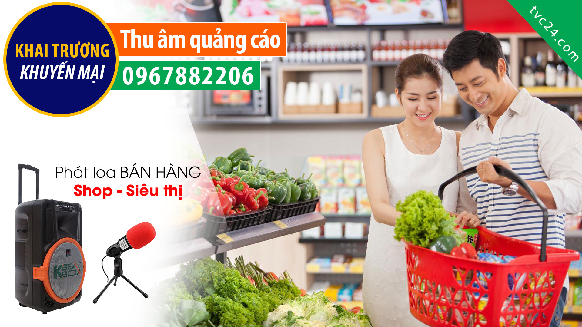 Thu âm khai trương siêu thị Dũng Tuyền mart MC đọc quảng cáo phát loa